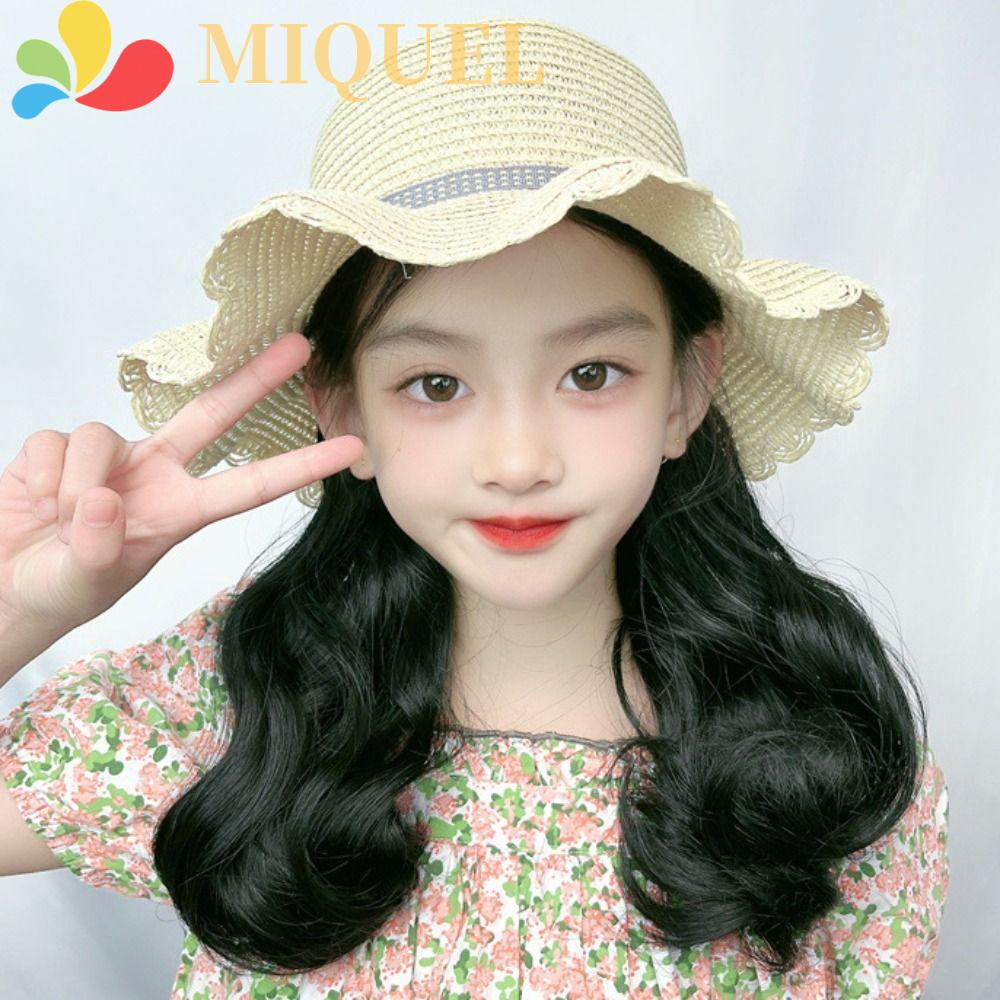 Mũ Tai Bèo Kèm Tóc Giả Dài Xoăn Màu Đen / Be Chất Lượng Cao Thời Trang Xuân Hè Cho Bé Gái