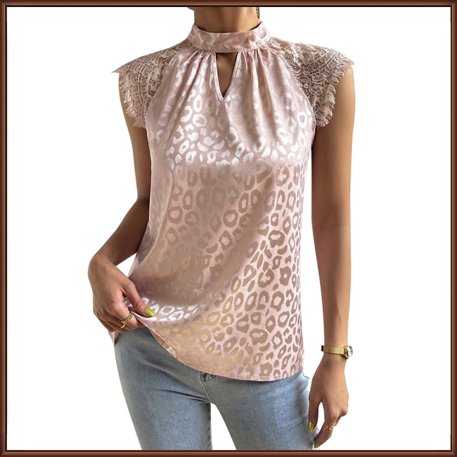 Áo Ren Không Tay Cổ Đứng In Họa Tiết Da Báo Thanh Lịch Dành Cho Nữ Dự Tiệc