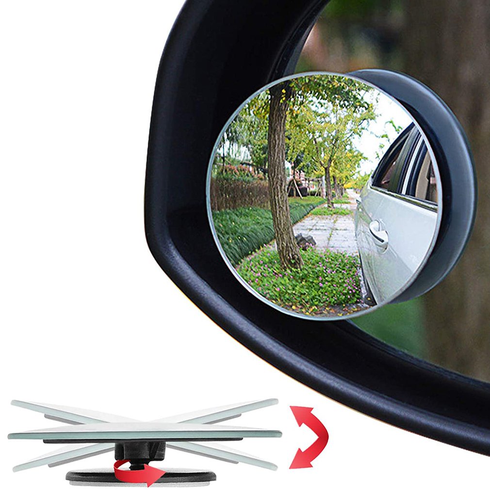 2Pcs Car Rearview Mirror Round Reflective Blind Spot Adjustable 360 Degree Borderless Auxiliary [Q/6]