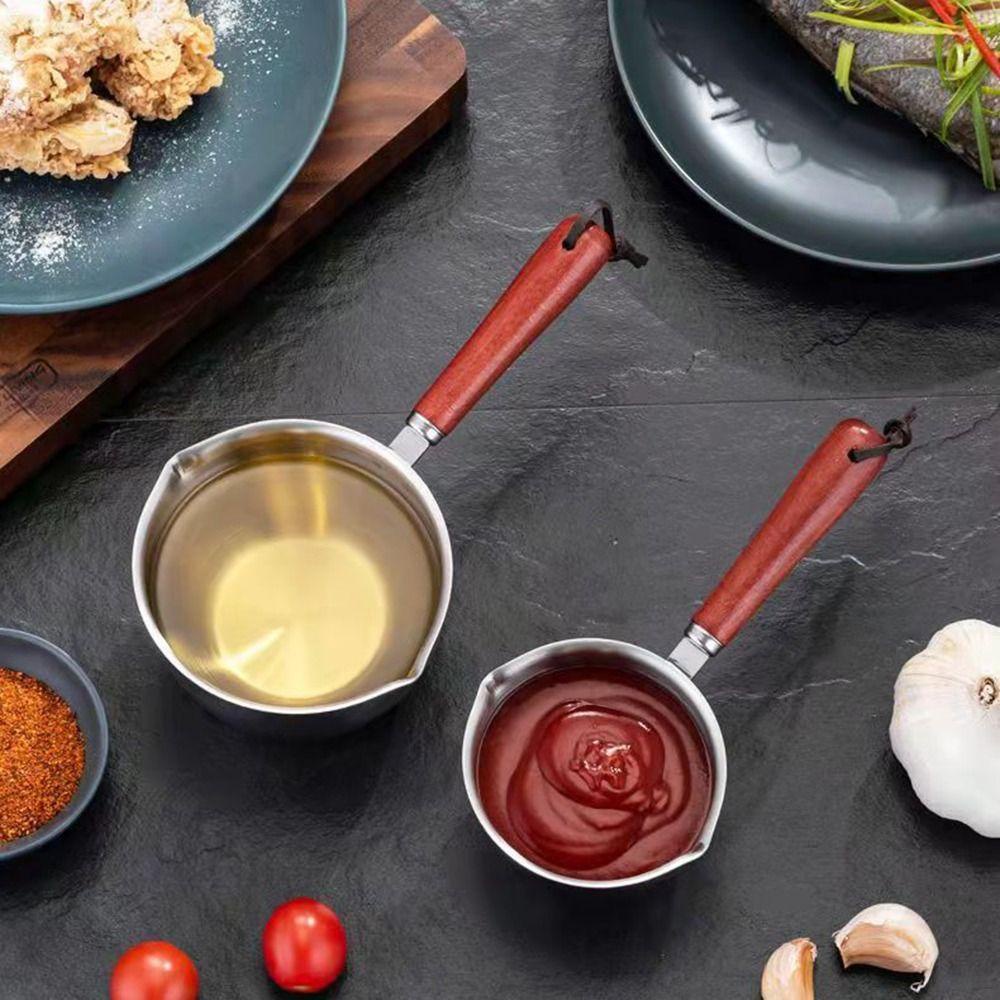 SHOUHOU Nồi Nấu Sữa Bằng Thép Không Gỉ Tay Cầm Gỗ Đa Năng Tiện Lợi Hai Kích Cỡ