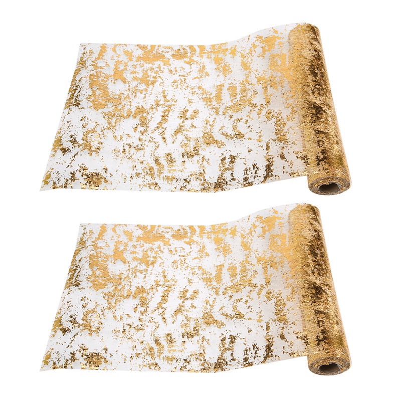 Bộ 2 Cuộn Ruy Băng Polyester Phối Lá Vàng Lấp Lánh Trang Trí Bàn Tiệc Giáng Sinh