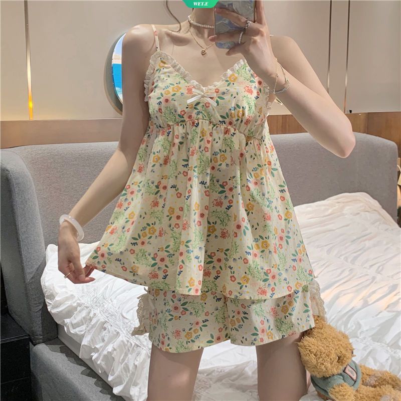 Bộ Đồ Ngủ Hai Dây Có Đệm Ngực Mẫu Mới 2023 Phong Cách Ngọt Ngào Mùa Hè Mát Mẻ Thoải Mái Dành Cho Bạn Nữ Mặc Ở