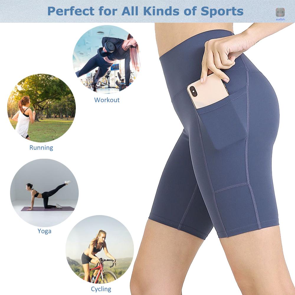 Quần Short Thể Thao Lưng Cao Co Giãn Phối Túi Thời Trang Cho Nữ