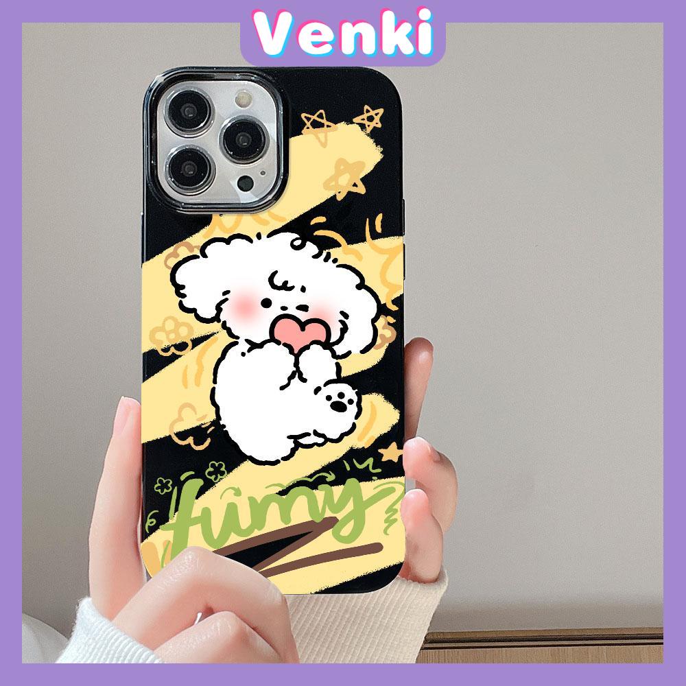 VENKI - For iPhone 11 iPhone Case Black Glossy TPU Soft Case Shockproof Protection Camera Cute Yellow Pink Dog Compatible with iPhone 14 13 Pro max 12 Pro Max xr xs max 7Plus 8Plus