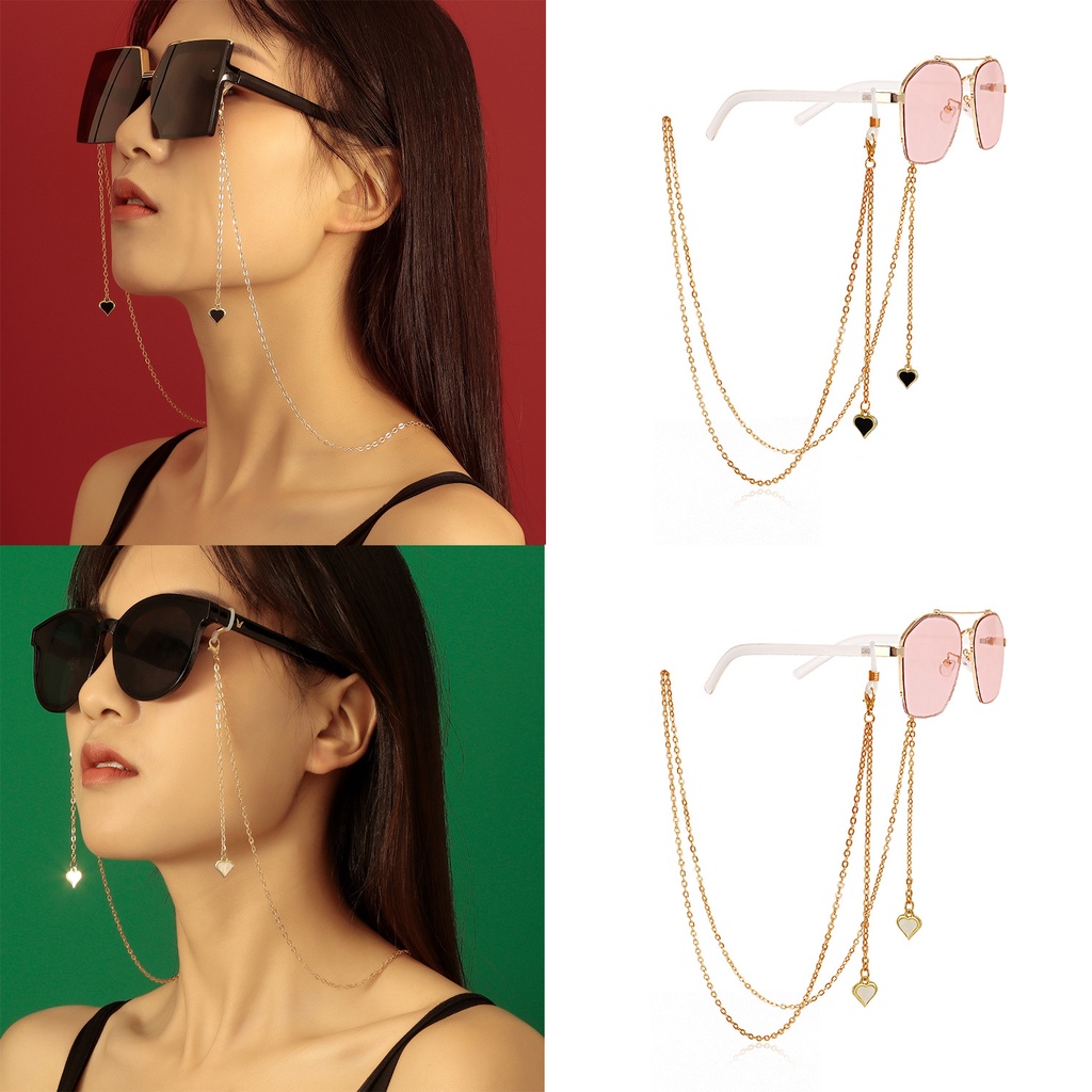 Dây Đeo Mắt Kính Bằng Kim Loại Hai Công Dụng Màu Trắng / Đen Hình Trái Tim Cho Nữ
