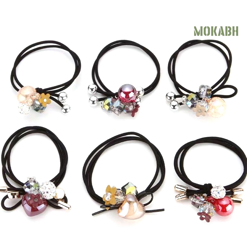 6 Dây Cột Tóc Co Dãn Họa Tiết Hoa Đính Đá Thời Trang Cho Nữ