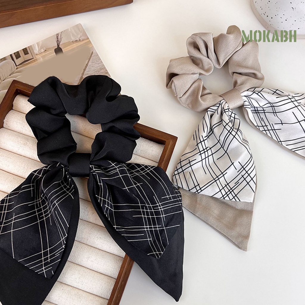 Dây Buộc Tóc Ruy Băng Thắt Nơ In Họa Tiết Kẻ Sọc Phong Cách Hàn Quốc