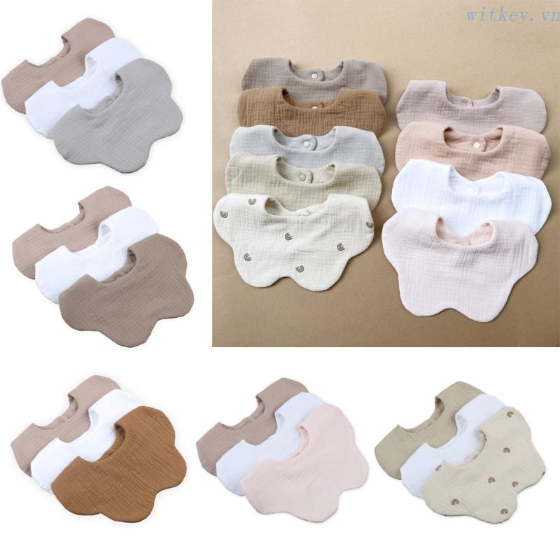 Bộ 3 Yếm Ăn Cotton Thấm Hút Tốt Tiện Dụng Cho Bé Sơ Sinh