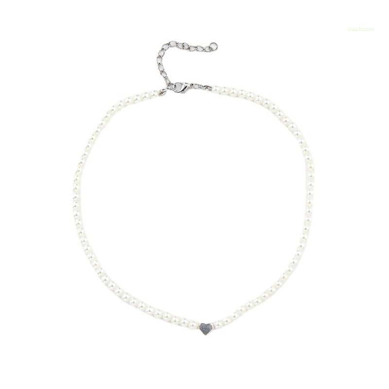 Vòng Cổ Choker Mặt Hình Trái Tim Đính Ngọc Trai Nhân Tạo Thời Trang Dành Cho Nữ