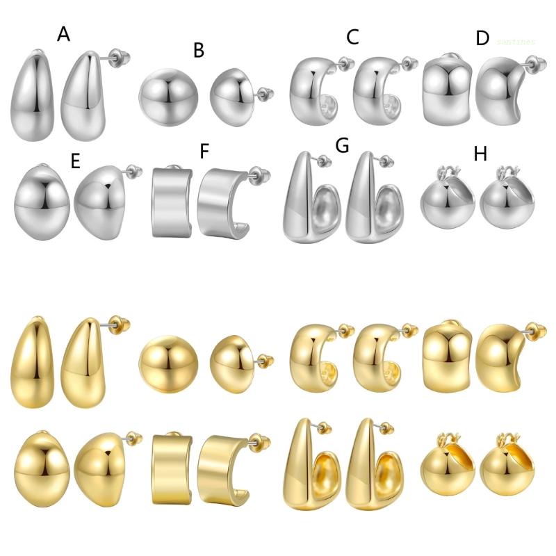 Bông Tai Bằng Hợp Kim Màu Vàng / Bạc Hình Hạt Đậu Đơn Giản Thời Trang Phong Cách Hàn Quốc Cho Nữ