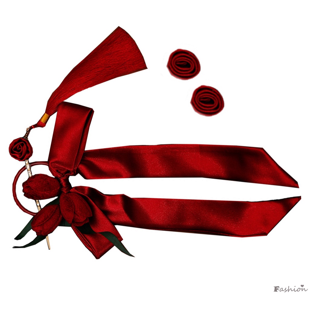 Bộ Bông Tai Cài Tóc Trung Hoa Đính Nơ Bằng Kim Loại Thanh Lịch Cho Cô Dâu