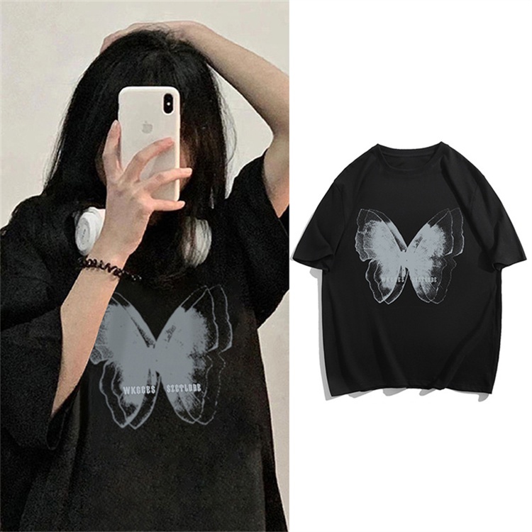 Áo Thun 100% Cotton Tay Ngắn Cổ Tròn In Họa Tiết Phong Cách Hàn Quốc Cho Nữ