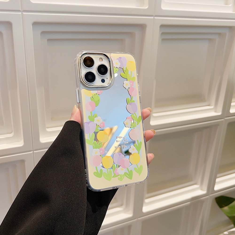 Ốp Điện Thoại Tráng Gương Họa Tiết Hoa Tulip Cho Iphone 14 11 12 13 PRO MAX AT0261