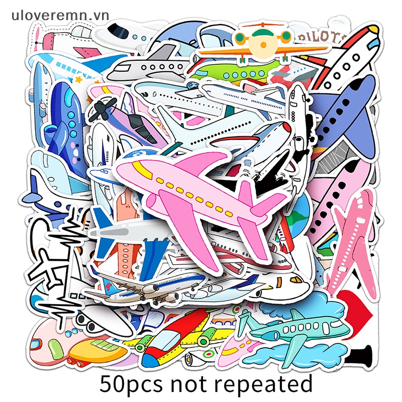 Bộ 50 Miếng Dán Trang Trí Chống Thấm Nước Hình Máy Bay Graffiti Dễ Thương