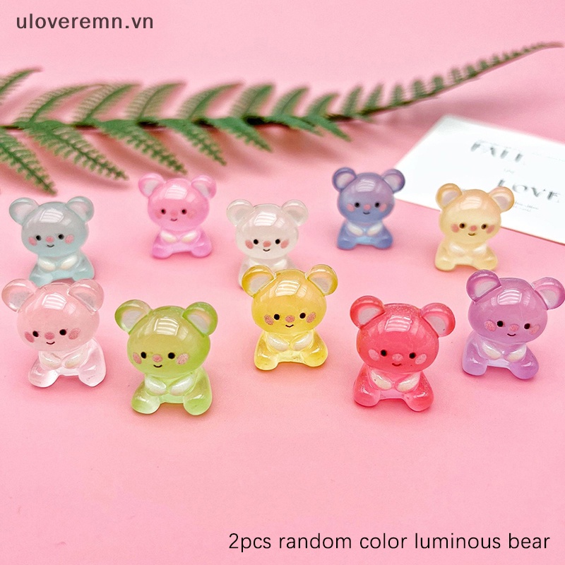 Bộ 2 Mô Hình Gấu Hoạt Hình Bằng Nhựa Resin Phát Sáng Dễ Thương Trang Trí Xe Hơi