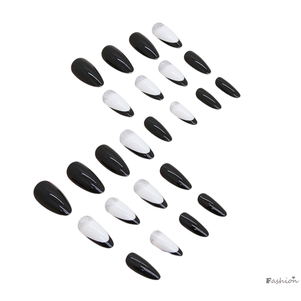 Móng Tay Giả Màu Trắng Đen Sáng Bóng Tái Sử Dụng Không Dễ Phai Và Gãy Móng