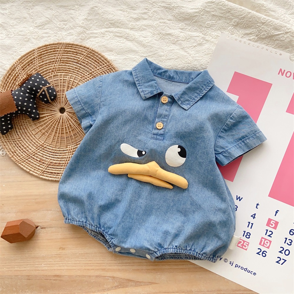 Bộ Áo Liền Quần Vải Denim Tay Ngắn Dễ Thương Thời Trang Mùa Hè Cho Bé