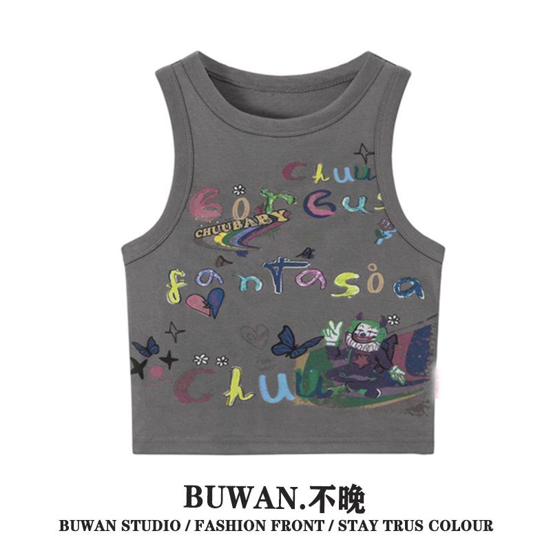 Áo Thun Không Tay In Chữ Phong Cách Retro Thời Trang Cho Nữ