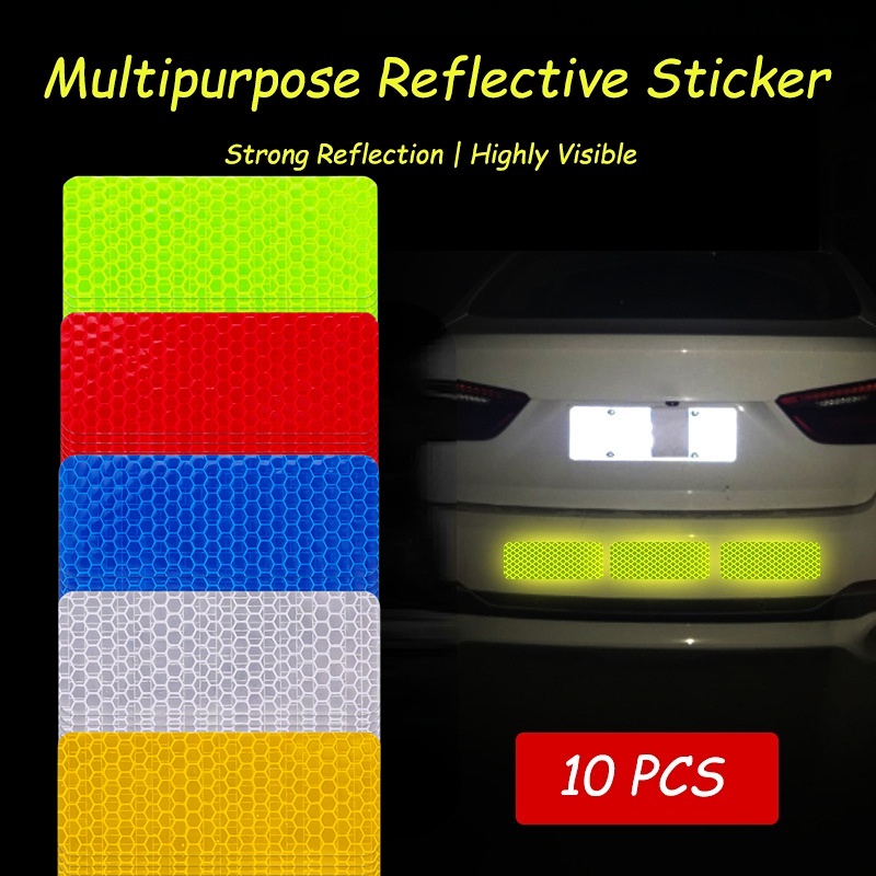 Bộ 10 Miếng Dán Phản Quang Cảnh Báo An Toàn Hình Chữ Nhật Cho Xe Hơi