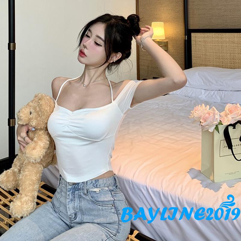 Áo Croptop Tay Ngắn Màu Sắc Thời Trang Mùa Hè Xinh Xắn Cho Nữ