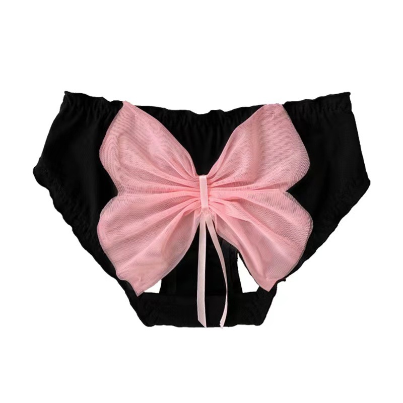 Quần Lót Cotton Màu Đen Lưng Thấp Đính Nơ Hồng Ngọt Ngào Phong Cách Nhật Bản