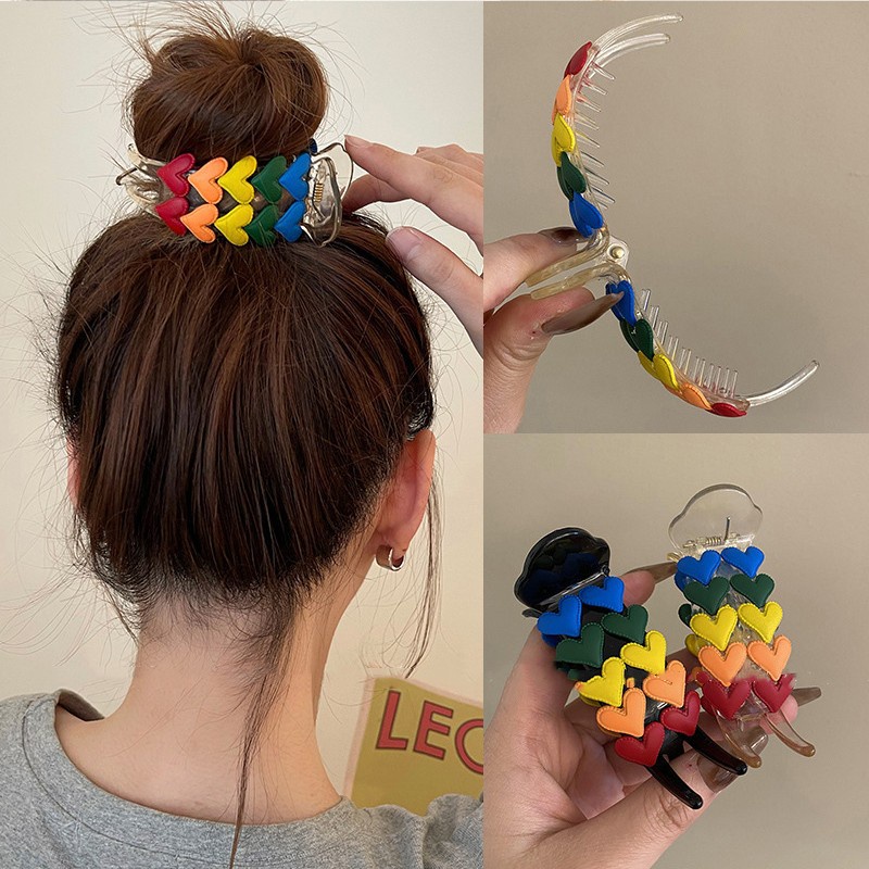 Kẹp Tóc Hình Trái Tim Màu Cầu Vồng Phong Cách Mới Cho Nữ
