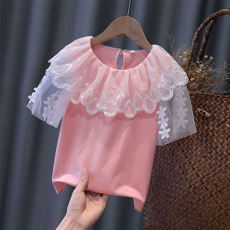 Áo Thun Cotton Tay Ngắn Phối Ren Phong Cách Công Chúa Thời Trang Mùa Hè Mới Nhất Cho Bé Gái 6 PJLQ