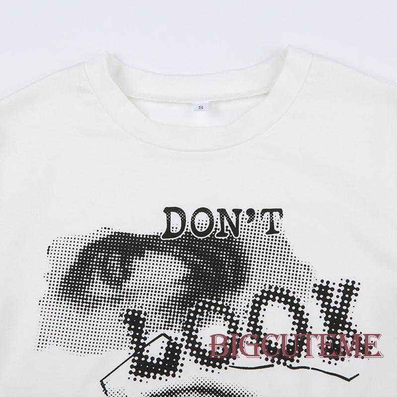 Áo Thun Lửng Ngắn Tay Cổ Tròn In Hình Đôi Mắt Thời Trang Mùa Hè Dành Cho Nữ