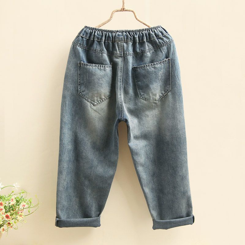 Quần Jeans Lửng Thêu Họa Tiết Phong Cách Nhật Bản Mới Cho Nữ