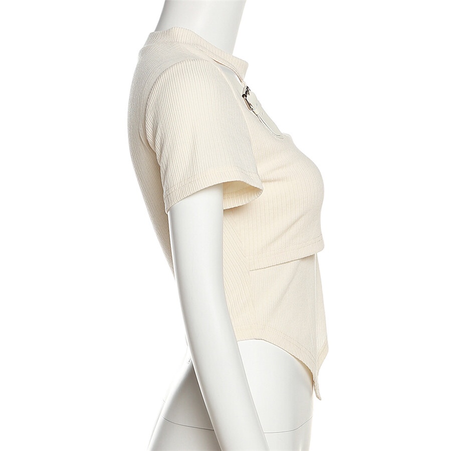 Weird Puss Áo Thun Crop Top Tay Ngắn Dáng Ôm Thiết Kế Đục Lỗ Thời Trang Mùa Hè Đơn Giản Ngọt Ngào Cho Nữ