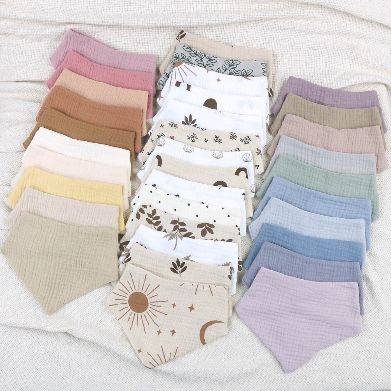 Bộ 4 Yếm Ăn Cotton Hình Tam Giác Xinh Xắn Cho Bé
