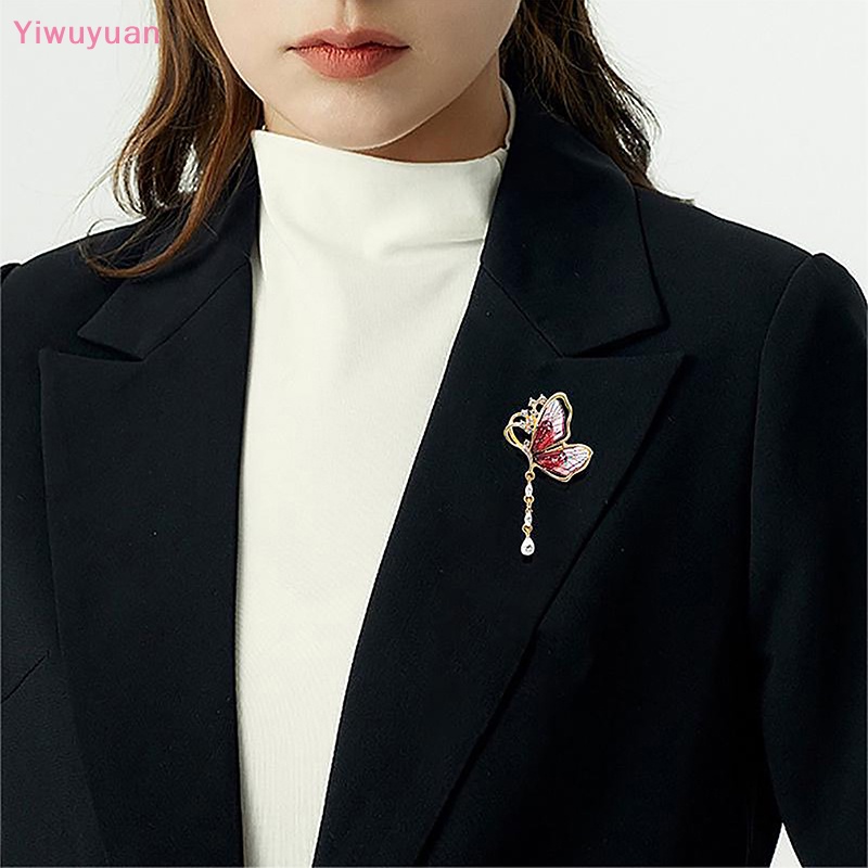 < Yiwuyuan > Trâm Cài Áo Tua Rua Hình Bướm Trong Suốt Đính Đá Nhẹ Nhàng Dễ Phối Đồ