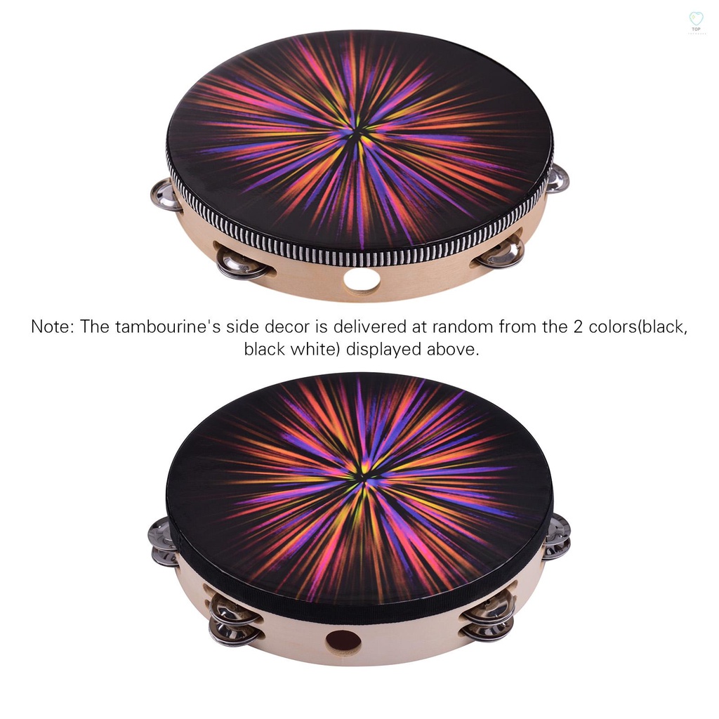 Trống Tambourine Cầm Tay Bằng Gỗ 10 Inch Với Hàng Rào Phản Quang