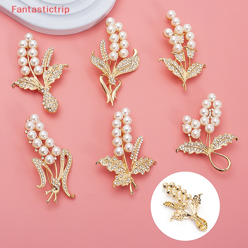 Ghim Cài Áo Hình Lúa Mạch Đính Đá Ngọc Trai Nhân Tạo Chống Thất Lạc Thời Trang Cho Nữ