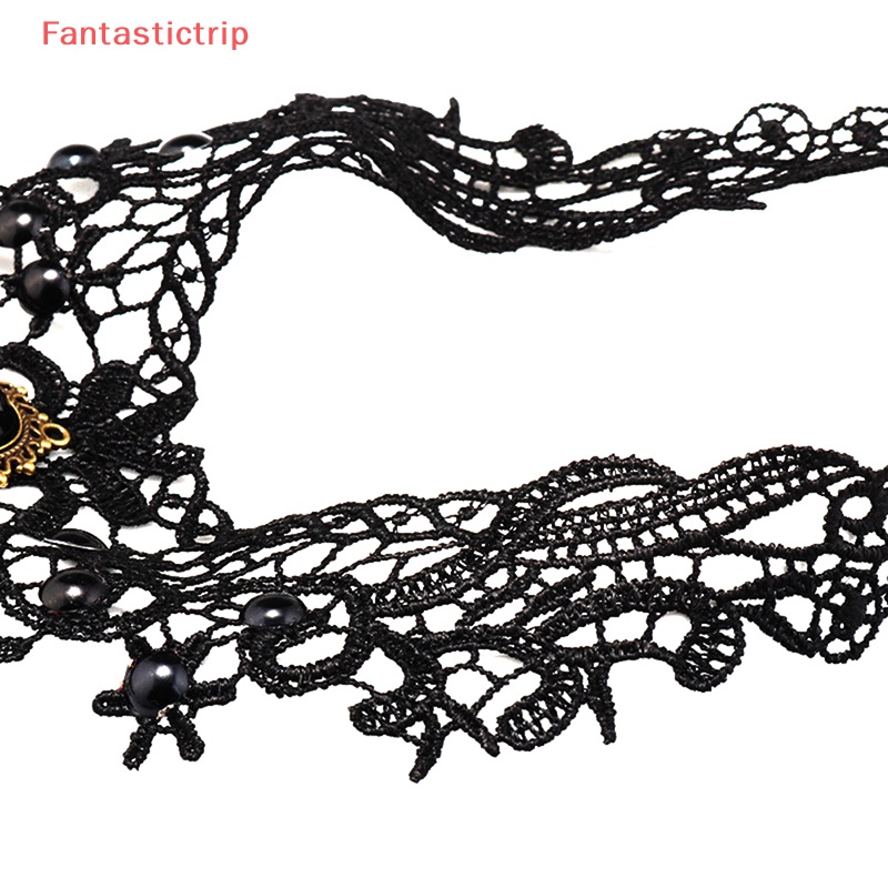 [Fantastictrip] Vòng Cổ Choker Ren Đen Đính Hạt Đá Quý Quyến Rũ Phong Cách Gothic Quà Tặng Đẹp Cho Phụ Nữ