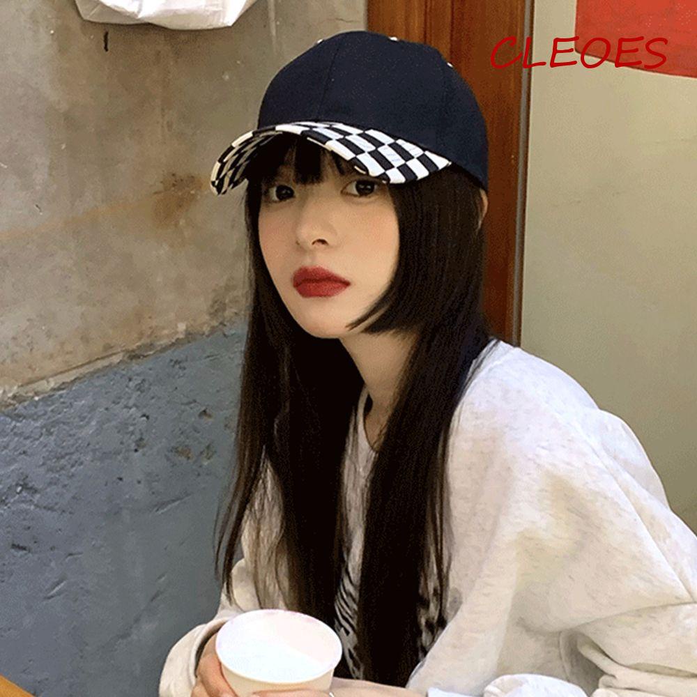 Cleoes Mũ Lưỡi Trai Họa Tiết Kẻ Ô Phối Màu Độc Đáo Phong Cách Hàn Quốc Thời Trang Đường Phố Cho Nữ
