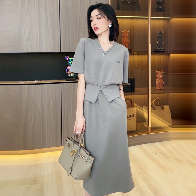Bộ Áo Ngắn Tay + Chân Váy Xẻ Tà Thời Trang Mùa Hè 2023 Cho Nữ