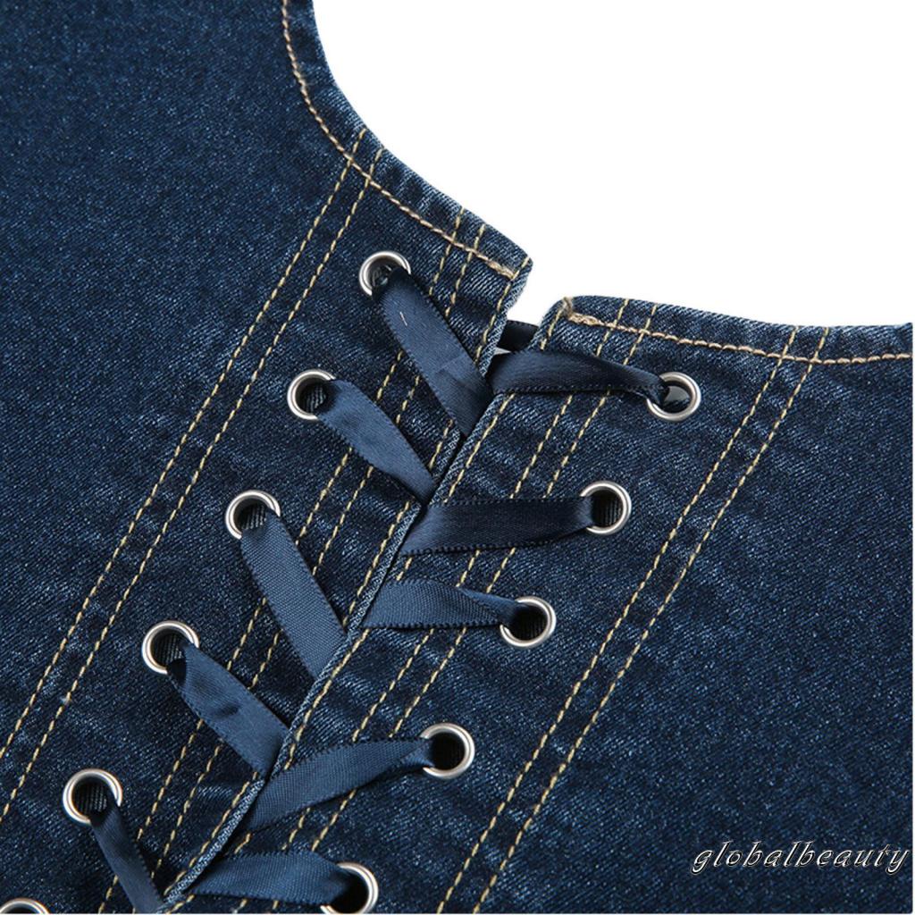 Áo Denim Không Tay Cắt Thấp Thời Trang Mùa Hè Dành Cho Nữ