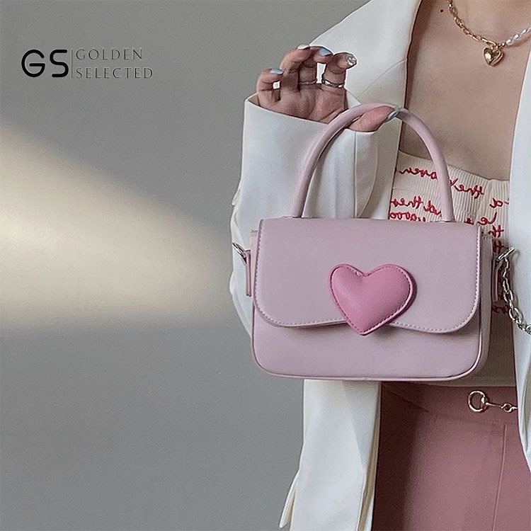 Túi Đeo Vai Hình Vuông Cỡ Nhỏ Màu Tương Phản Họa Tiết Trái Tim Dễ Thương Thời Trang Cho Nữ