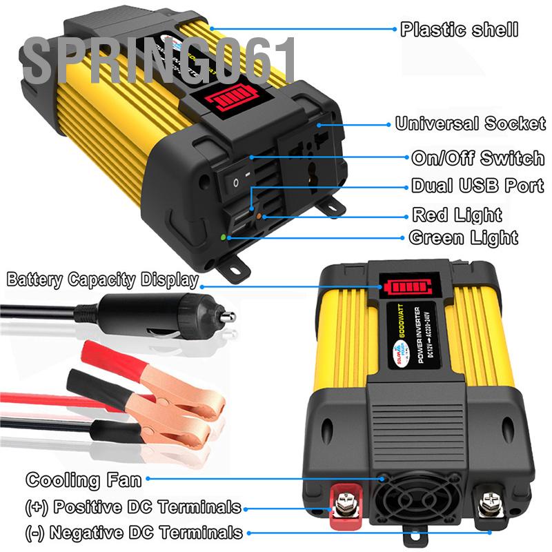 Spring061 Bộ sạc 2 cổng USB Biến tần LED Hiển thị thời gian thực nguồn có độ ồn thấp cho ô tô