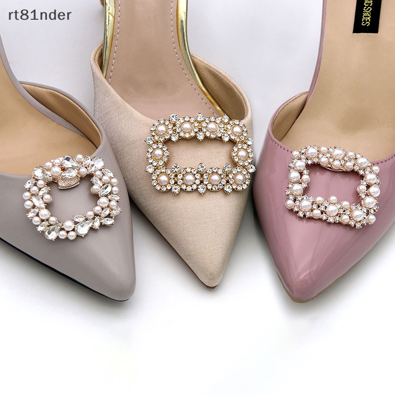 Rt Giày Cao Gót Kẹp Đính Đá Pha Lê Lấp Lánh Có Khóa Vuông Tháo Rời Được Trang Trí Giày Cưới Cho Cô Dâu n