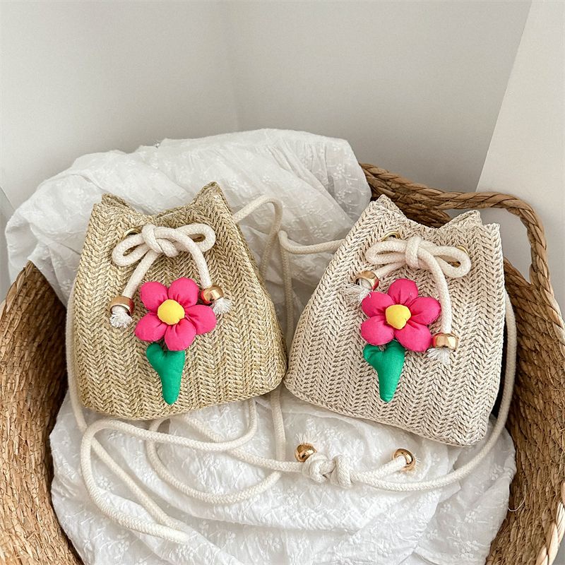 Túi Xách Đan Lát Đính Hoa Thời Trang Mới Cho Nữ