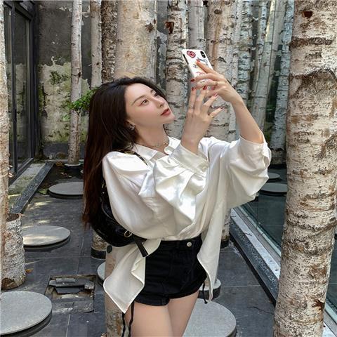 Áo Sơ Mi Tay Dài Phồng Dáng Rộng Thời Trang Mùa Thu 2023 Phong Cách Pháp 4JS5