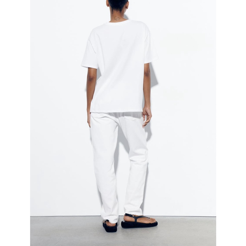 Áo Thun Cổ Tròn Dáng Rộng Thêu Họa Tiết ZARA Thời Trang Mùa Hè Cho Nữ 0264085