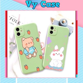 Ốp lưng hình gấu and thỏ dây tây cute cạnh vuông giả ip12 5/5s/6/6plus/6s/7/7plus/8/8plus/x/xr/xs/11/12/pro/max