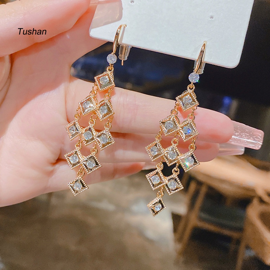 1 Đôi Bông Tai Đính Đá Lấp Lánh Thời Trang Dành Cho Nữ