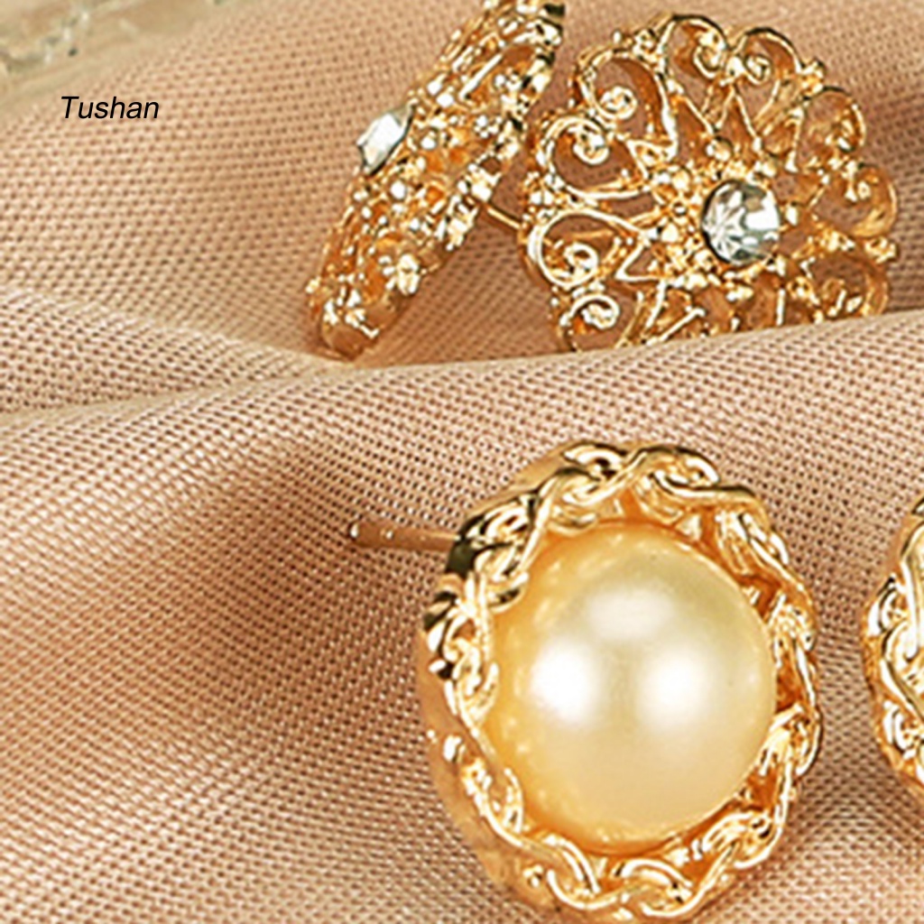 Set 6 Đôi Khuyên Tai Tròn Mạ Điện Đính Đá / Ngọc Trai Giả Thời Trang Cho Nữ