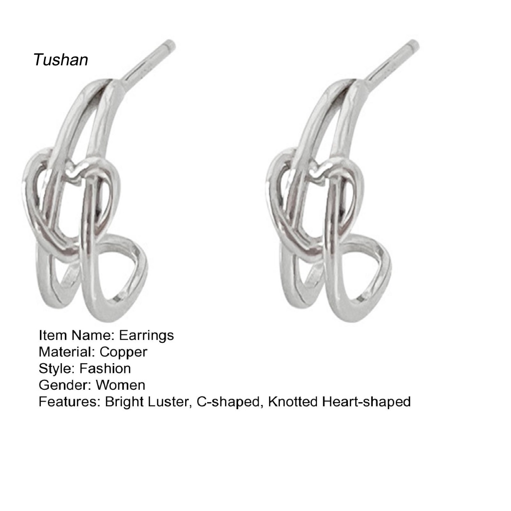 1 Đôi Bông Tai Hình Chữ C Thắt Nút Trái Tim Màu Sáng Không Gây Dị Ứng Dễ Phối Đồ Thời Trang Cho Nữ
