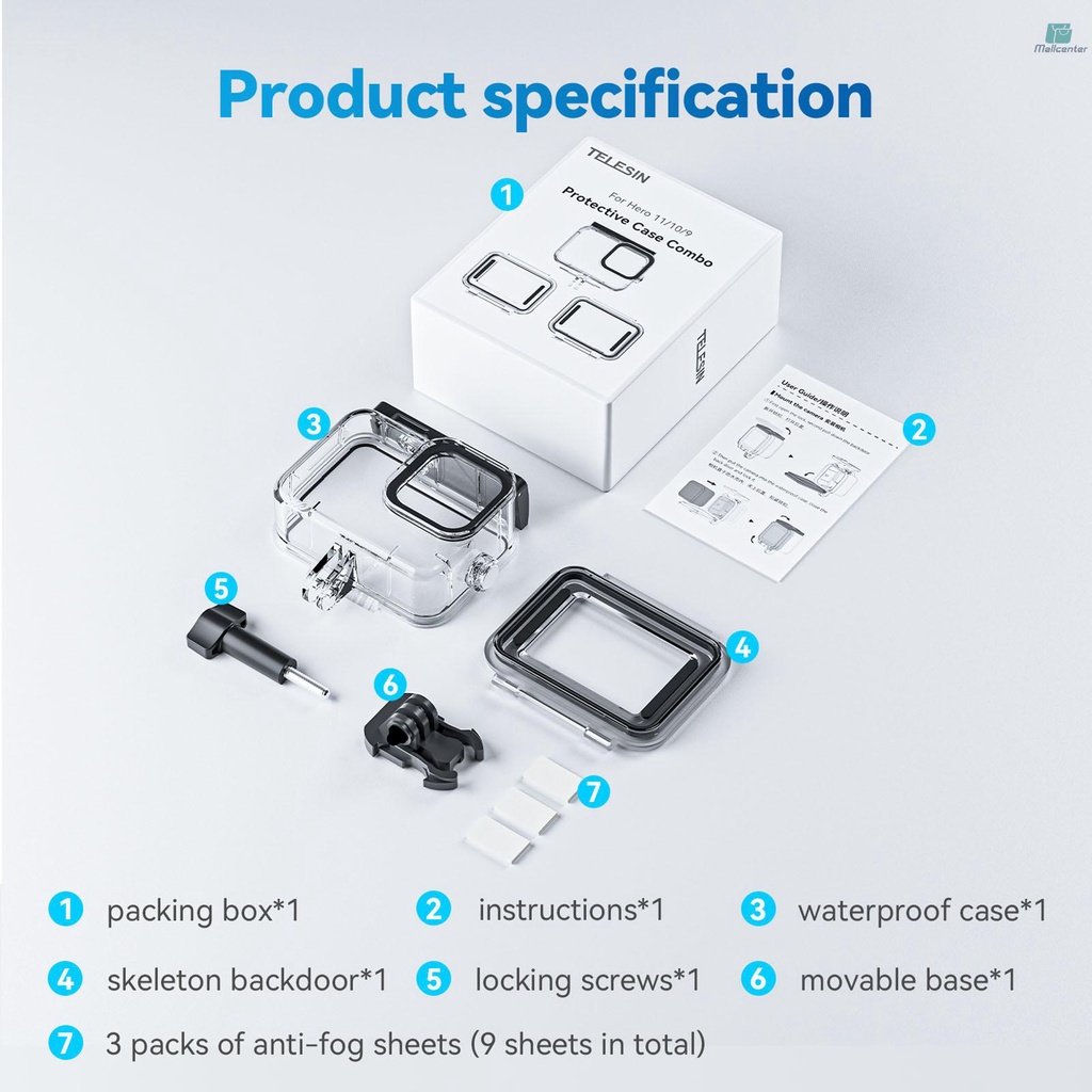 TELESIN Sports Camera Dive Case Waterproof Housing Diving Protective Case Underwater 40M Replacement for   11/10/9 Action Camera Accessories