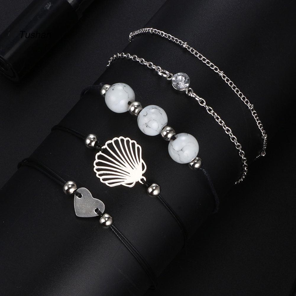 Set 5 Vòng Tay Vỏ Sò / Trái Tim Đính Đá Thời Trang